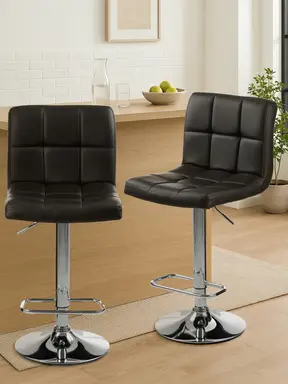 Interiors by Premier Bar Stool Adjustable Baina Quilted Faux Leather Black/Chrome 2pcs