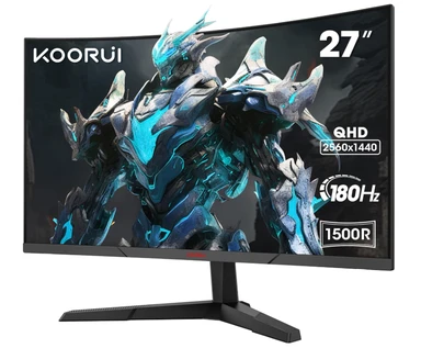 KOORUI Gaming Monitor 27 Inch, 1500R Curved Screen 2560X1440 (QHD), 180HZ 1ms Monitor, DCI-P3 85%, Ultra Slim Frame, Adjustable Tilt, Supports HDMI/DP 27E6QCA