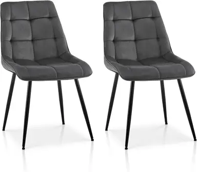 CLIPOP Dining Chairs Set of 2 Velvet Wide Upholstered Seat with Backrest and Sturdy Metal Legs Reception Chair for Home Kitchen Living Room Bedroom Apartment 467DGY deep grey 48*46*88 cm