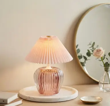 Candlelight Table Lamp Vintage Pleated Shade LED Pink H:19.5cm