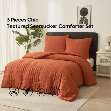 Meeallhome  Comforter Set Seersucker Textured  Bedding set 220*200cm/50*75cm*2  tangerine