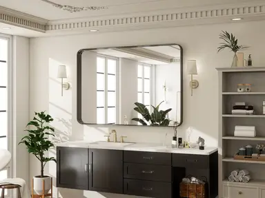 Melodieux Black Bathroom Vanity Mirror for Wall, 60x90 cm Metal Framed Wall Mirror Rectangle, Decorative Mirror for Bedroom Living Room Entryway Horizontally or Vertically