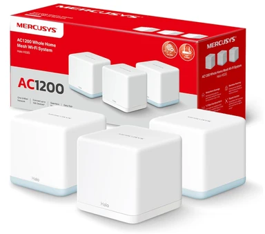 MERCUSYS Halo H1500X Wi-Fi 6 Mesh WLAN Set (3er Pack), AX1500 Dual Band Router und Repeater, Gigabit-Port, nahtloses Roaming, MERCUSYS App