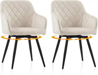 CLIPOP Dining Room Chairs 360 Swivel Seat with Arms Velvet Upholstered Kitchen Chair Set of 2 Metal Legs Armchairs for Living Room Bedroom Office 0558 velvet cream 54.5*60*84 cm