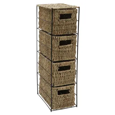 JVL Seagrass Storage Unit with Metal Frame – 4 Drawer
