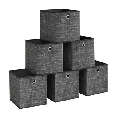 SONGMICSHOME  Set of 6 Non-Woven Fabric Organiser Boxes with Handle, Storage Boxes, for Cube Shelf, Rustic Brown and Black