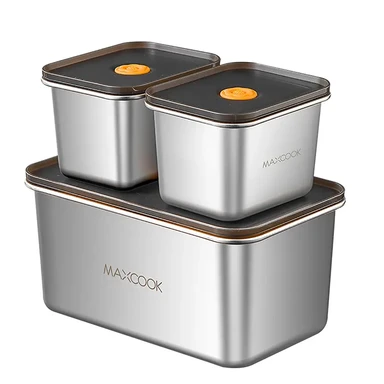 Maxcook 3pcs - 304 Stainless Steel Crisper Lunch Box Refrigerator Sealed Storage Box MCFT1434 - with Lid