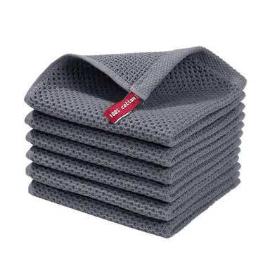 JORDAN&JUDY 6-Pack Honeycomb Kitchen Towels, Gray, Textured & Absorbent, Easy Cleaning, 30x30cm