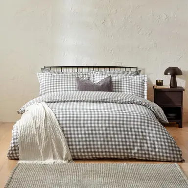 Yard Duvet Cover Set Barton Check Grey Double