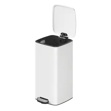 SONGMICSHOME  Trash Can, 8-Gallon Trash Bin, Stainless Steel Kitchen Garbage Can, White