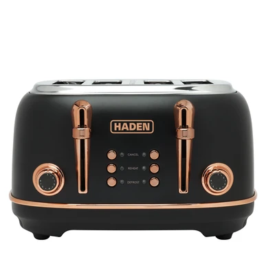 Haden Heritage 4 Slice Retro Toaster, Stainless Steel, Black & Copper - 205377