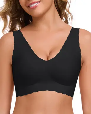 ubras Wave Trimmed Bralette Smart Size -, Couple Gift Perfect Gift for woman, Ruffled Edge Underwear - Black-L, Suitable for Any Season