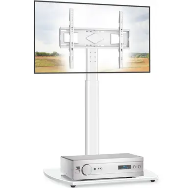 RFIVER Universal TV Stand  for 32-70 Inch TVs, TV Floor Stand Max VESA 400x400mm up to35kg, White