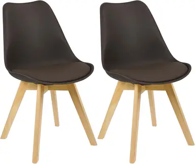 WOLTU Esszimmerstühle 2er-Set, Skandinavische Küchenstühle mit Massivholzbeinen, Retro-Design, Kunstledersitz, Belastbar bis 150 kg, Braun