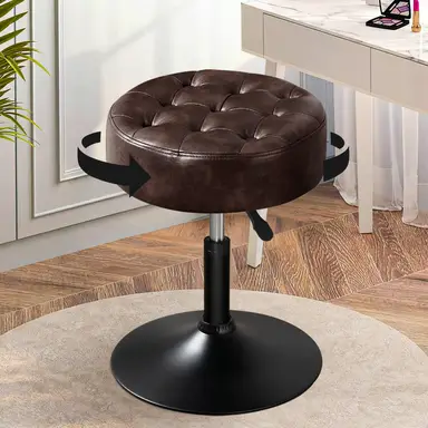 Ckaff Lessenaarsstoel, Barkruk, Kaptafelstoel, Hoogteverstelbaar, Roteerbaar, Brede Kantoorstoel van Nepleer, Ronde, Badkamerstoel, Werkstoel, Keukenstoel voor Slaapkamer, Woonkamer