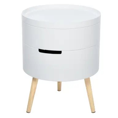 HOMCOM 3-Tier Coffee Table, Round End Table with 2 Hidden Compartments and Detachable Tray, Side Table with Storage for Living Room, White