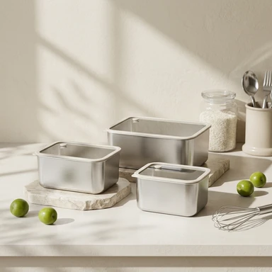 PURE COOK flache Lebensmittelbehälter 304 Edelstahl Meal Prep Bento Lunchboxen luftdicht stapelbar spülmaschinenfest 700/1200/1900 ml (24/42/64 oz) 3er-Set (Silikonversiegelte Glasdeckel) | Lebensmittelbehälter