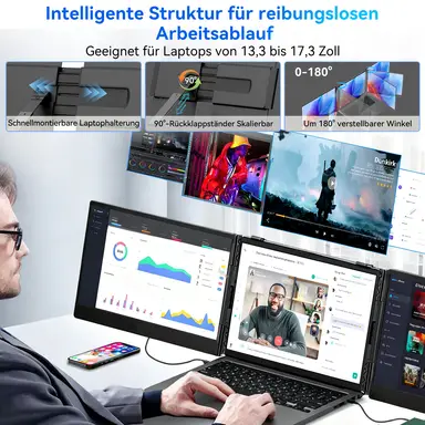 Blackview DCM6 Laptop-Bildschirm-Erweiterung - 1KG, 14" FHD 1080P Tragbarer Monitor für 13,3"-17,3" Laptops, HDMI/USB-A/USB-C Monitor für Mac/Windows/Android/Chrome, Plug-and-Play