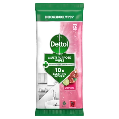 Dettol Anti-Bacterial Cleansing Surface Wipes, Pomegranate, 72 Wipes