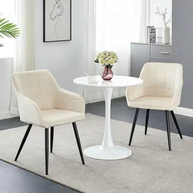 CLIPOP Velvet Dining Chairs Set of 2 Padded Kitchen Armchair with Backs and Metal Legs, Lounge Reception Chairs for Living Room Bedroom 066 velvet cream 55*60*82.5 cm