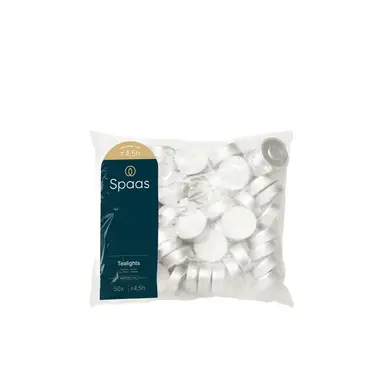 Spaas Tealights 4.5h Burn Time Unscented White 50pcs