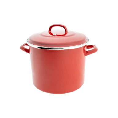 BK New Fortalit Suppentopf - 24 cm - Rot - Emaillierter Stahl - Tiefer Modelltyp (H: 19 cm / 24 cm mit Deckel)