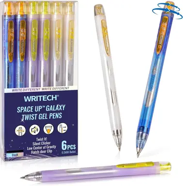WRITECH Twist Gel-Ink-Stifte: Feine Spitze 0,5 mm Schwarz 6 Stück Niedriges Schwerpunkt drehbares Stift Kein Verschmieren Leises Klicken Platz nach oben Gel-Galaxie