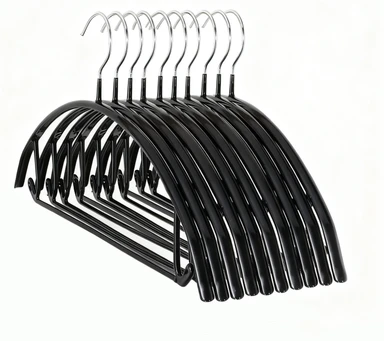 10 Cintres en Métal Ultra Fins avec Revêtement en Caoutchouc Antidérapant, Noir, pour Vêtements de Forme, Résistants et Robustes