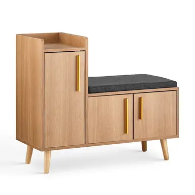 CLIPOP Shoe Cabinet with Seat Cushion, Shoe Storage Bench for hallway, Adjustable Compartment and Wooden Legs, 80 * 35 * 70 cm, Oak