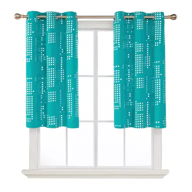 Deconovo Blackout Silver Foil Print Small Check 6 White Grommet Pair Curtains, 2Pcs W97xL183 Peacock Blue