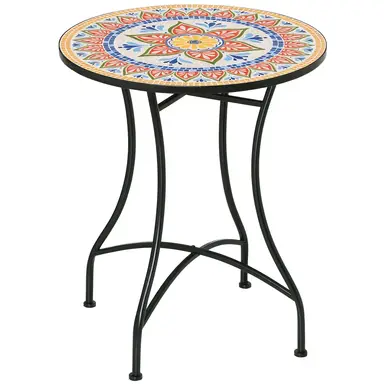 Outsunny 60 cm Mosaic Garden Table, Small Round Outdoor Side Table with Ceramic Top, Plant Stand for Patio, Balcony, Red