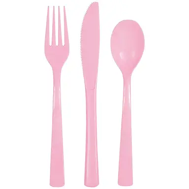 Unique Plastic Cutlery, Lovely Pink, 18 pack