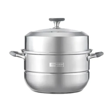 ochama x J.ZAO 304 roestvrijstalen stoompan - Niet-teflon stomer, 2-laags verdikte voedselstomer, stoomkoker, geschikt voor inductie en gas, stapelbare manden, kookgerei voor twee doeleinden - koken, onmisbaar in de keuken, stomen - 28 cm
