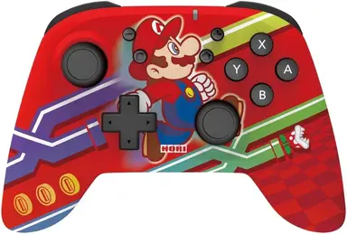 HORI Manette sans fil Horipad Super Mario pour Nintendo Switch, 15h d'autonomie, sous licence officielle Nintendo, motif Mario, rouge.