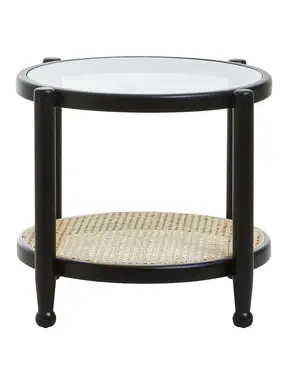 Interiors by Premier Side Table Round Cebu Elm Wood & Rattan Black/Natural