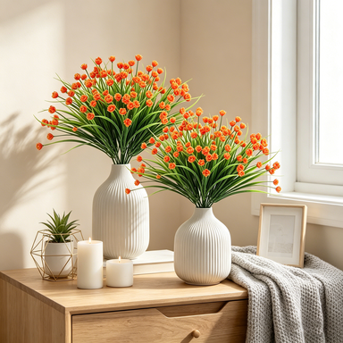 4P CS 13.39in/34cm
Artificial Spring Grass, Camellia, Starry Sky, Simulated Home Decor, Simulated Flower Decoration(orange)