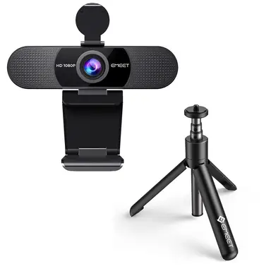 EMEET 1080p USB Webcam for PC，Plug & Play，Webcam E3104 + tripods