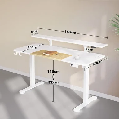 Rolanstar Lighted and powered color-blocking height-adjustable table 140 - matte white Hemp White