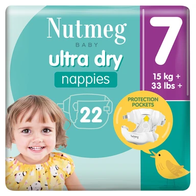 Nutmeg Baby Ultra Dry Nappies Size 7 22 Pack
