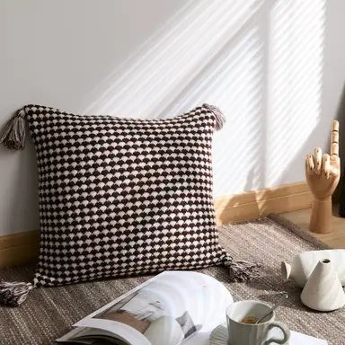 MEROPE, Acrylic Knit/Waffle Cushion Cover, 50x50cm, coffee/white, 1pack