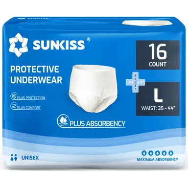 SUNKISS TrustPlus Unisex Incontinence Disposable Underwear, Large, 16 Count - Heavy Absorbency, Barrier Leak Protection, Odor Control, Soft, Flexible Fabric