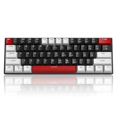 MageGee STAR 61 Clavier mécanique 60 % compact avec rétroéclairage LED bleu à connexion filaire USB-C avec switches rouges - Gris/noir