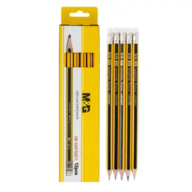 M&G HB Pencils, 12 Pack Pre-Sharpened Wooden Graphite Pencils with Erasers, Hexagonal School Pencils for Writing, Drawing, and Office Use, Yellow and Black Striped