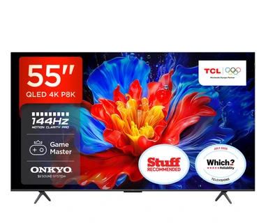 TCL 55P8K QLED 4K HDR PRO Smart TV-55P8K-UK (288Hz Game Accelerator, ONKYO 2.1 SOUND SYSTEM, Miracast & Google Cast)