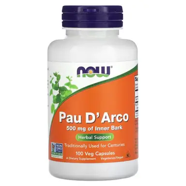 NOW Foods Pau D Arco Herbal Wellness 500mg Capsules - 100 Vegan Capsules