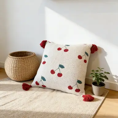MEROPE, Sherpa Acrylic Knit Cushion cover, 50x50cm, cherry, 1pack