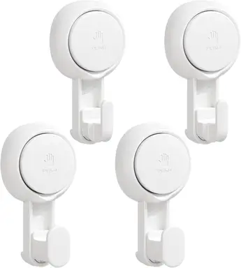 TAILI Suction Towel Hook for Bathroom, Damage-Free Hanging Hooks for Inside Shower Wall, Powerful Vacuum Suction Cup Shower Holder for Towel, Loofah, Cloth, Easy to Install and Remove, White, 4 Pack