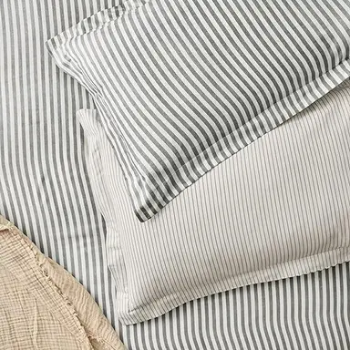 Yard Pillowcase Pair Hebden Stripe Reversible 100% Cotton Grey