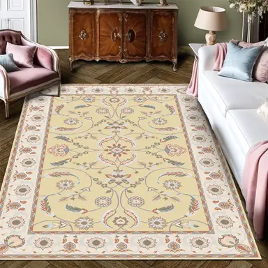 Rugs for Bedroom & Living Room - Washable Floral Boho Vintage Rug,Soft & Non-Slip,Carpet for Indoor Dining Room,Girls Room,Nursery Room and Kids Room,35.8*59.8inch