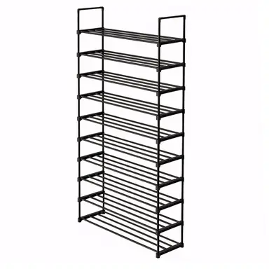 SONGMICSHOME  10-Tier Shoe Rack, Tall and Slim Shoe Storage Organiser, Metal, Space-Saving, for Closet, Entryway, 30 x 92 x 194 cm, Black